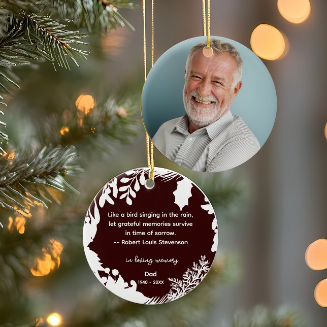 Remembrance Grateful Memories Quote Greenery Photo Ceramic Ornament (Remembrance Grateful Memories Quote Greenery Photo Ceramic Ornament)