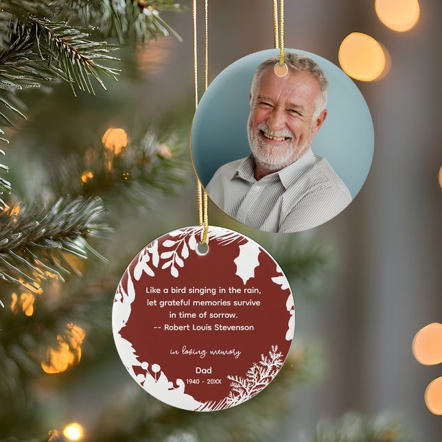 Remembrance Grateful Memories Quote Greenery Photo Ceramic Ornament (Remembrance Grateful Memories Quote Greenery Photo Ceramic Ornament)