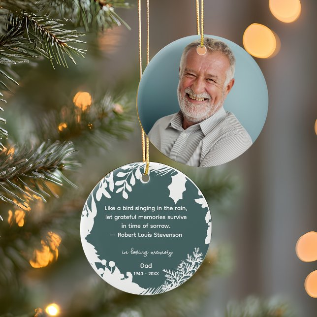 Remembrance Grateful Memories Quote Greenery Photo Ceramic Ornament (Remembrance Grateful Memories Quote Greenery Photo Ceramic Ornament)