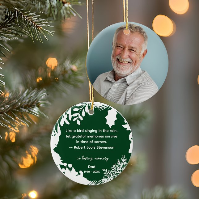 Remembrance Grateful Memories Quote Greenery Photo Ceramic Ornament (Remembrance Grateful Memories Quote Greenery Photo Ceramic Ornament)