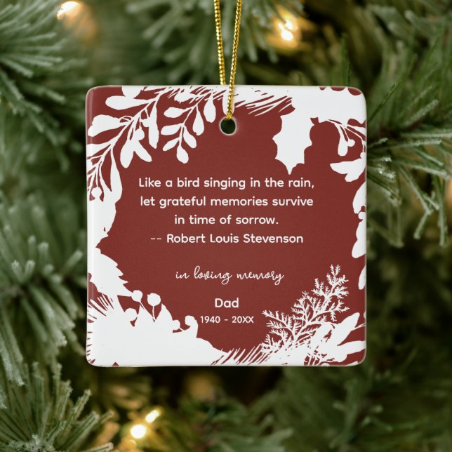 Remembrance Grateful Memories Quote Greenery Photo Ceramic Ornament (Tree)