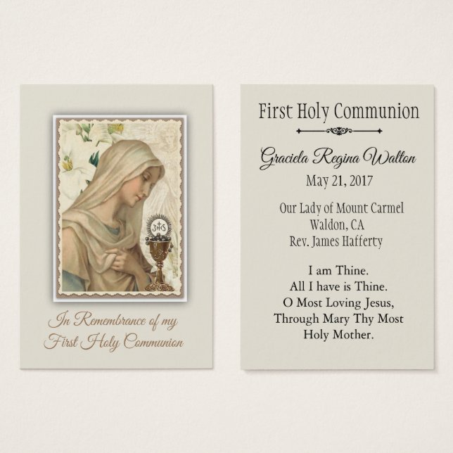 Remembrance Holy Card for First Holy Communion (Front & Back)