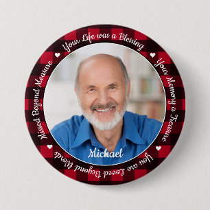 Remembrance Keepsake Red Plaid 2 Photo Memorial 7.5 Cm Round Badge