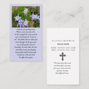 Remembrance Memorial Blue, Violet, Yellow, Prayer Business Card
