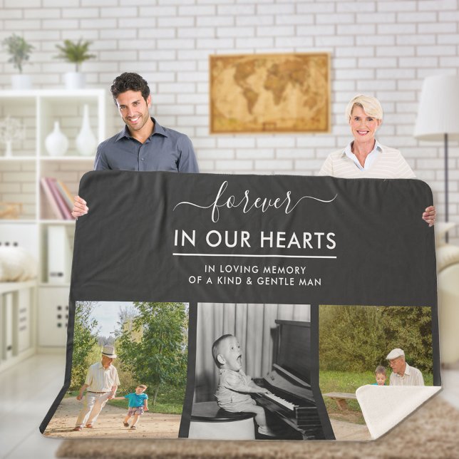 Remembrance Photo Collage Forever in Hearts Grey Sherpa Blanket (Creator Uploaded)