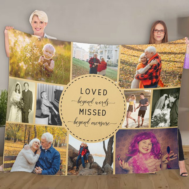 Remembrance Photo Collage Loved Beyond Words Fleece Blanket (Creator Uploaded)
