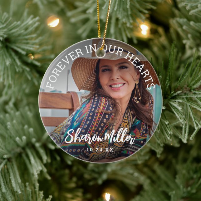 Remembrance Photo 'Forever In Our Hearts'  Ceramic Ornament (Tree)