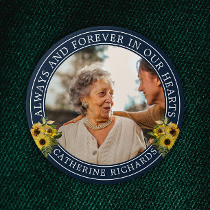 Remembrance Sunflower Florals Photo Memorial 7.5 Cm Round Badge
