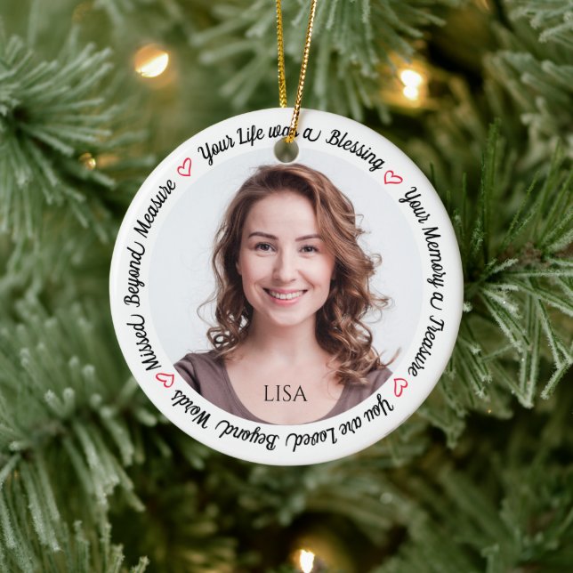 Remembrance Sympathy Keepsake Memorial Photo  Ceramic Ornament (Tree)