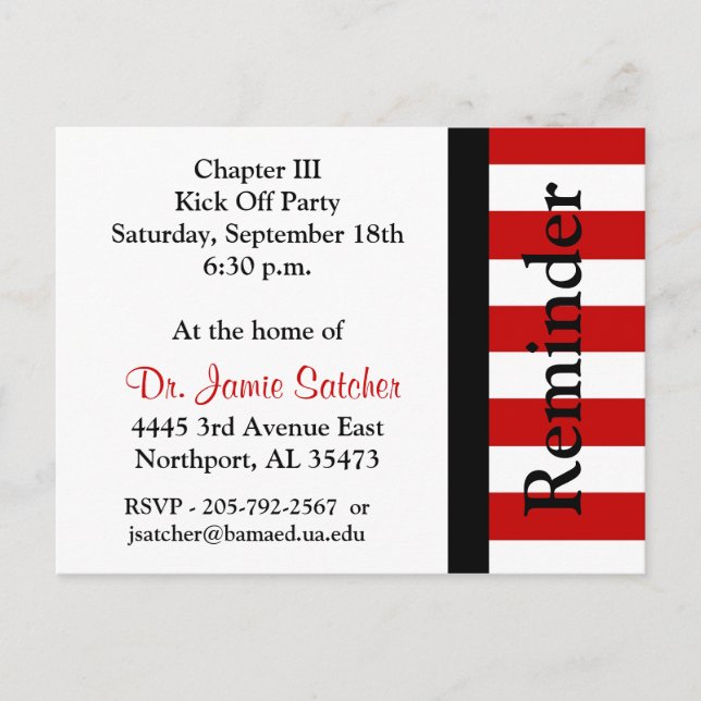 Reminder Post card2 Invitation Postcard (Front)