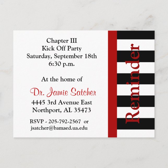 Reminder Post card4 Invitation Postcard (Front)