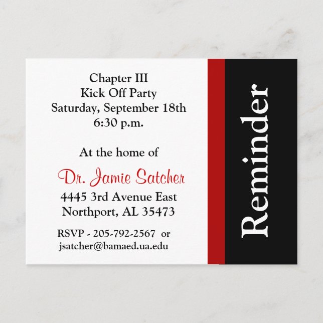 Reminder Post card5 Invitation Postcard (Front)