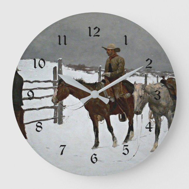 Remington - Fall of the Cowboy, fine art painting, Large Clock (Front)