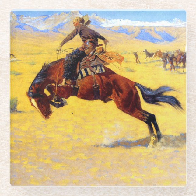 Remington Old West Horse and Cowboy Glass Coaster (Front)
