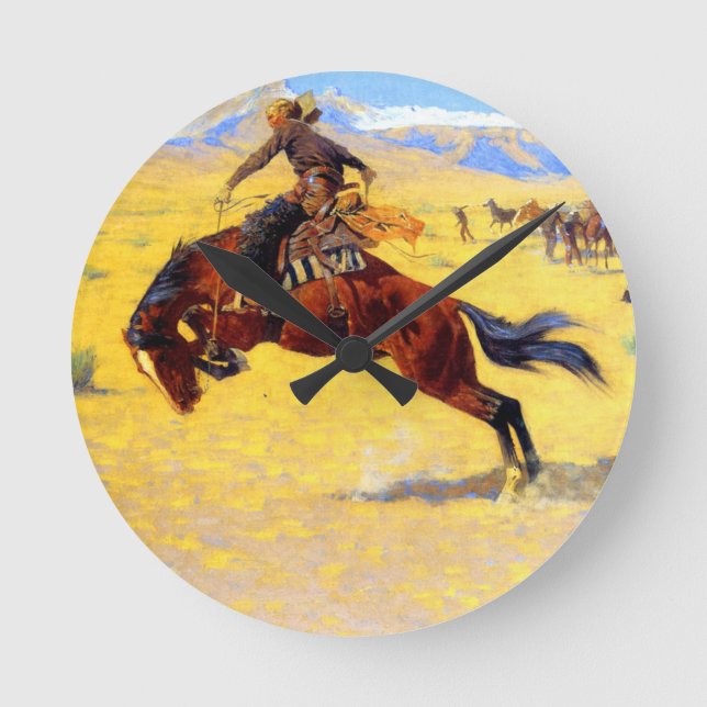 Remington Old West Horse and Cowboy Round Clock (Front)