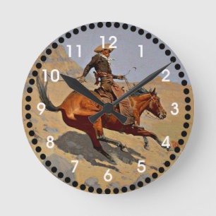 Remington: The Cowboy, American cowboy art Round Clock