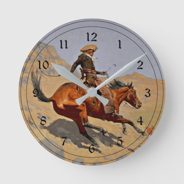 Remington: The Cowboy, American cowboy art Round Clock (Front)