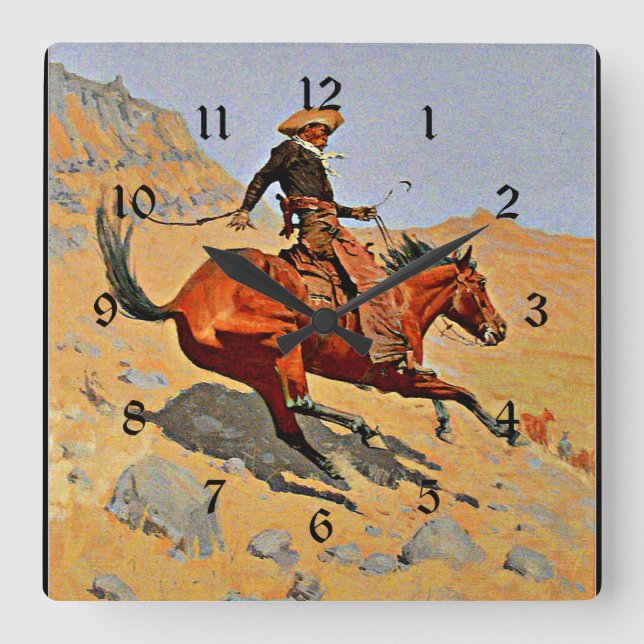 Remington: The Cowboy, American cowboy art Square Wall Clock (Front)