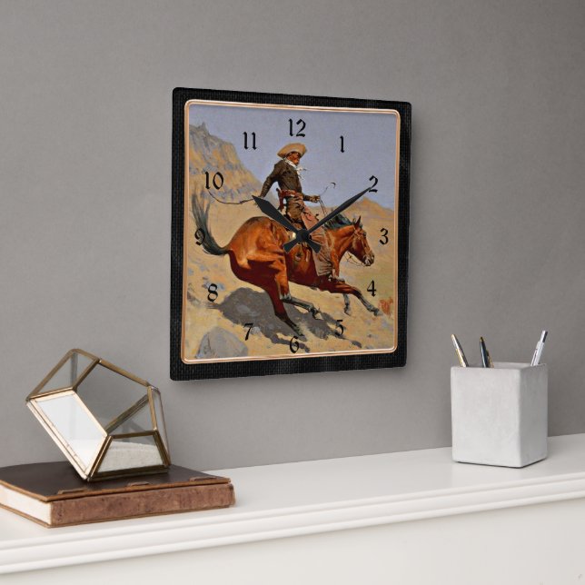 Remington: The Cowboy, Square Wall Clock (Office)