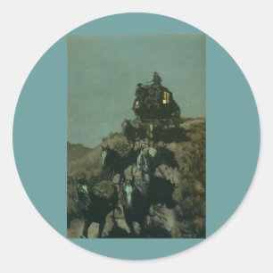 Remington's Old Stagecoach of the Plains (1901) Classic Round Sticker