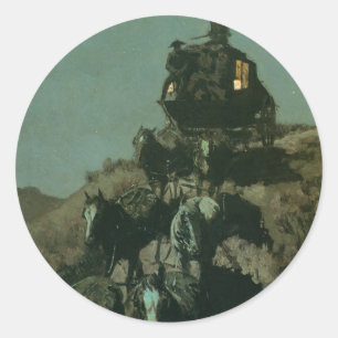 Remington's Old Stagecoach of the Plains (1901) Classic Round Sticker