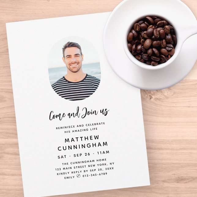 Reminisce and Celebrate Memorial Modern Photo Invitation (Creator Uploaded)