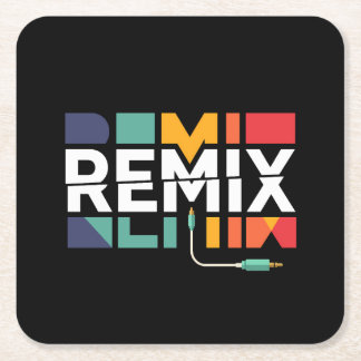 Remix Audio | DJ Music Retro Geometric Graphic Square Paper Coaster