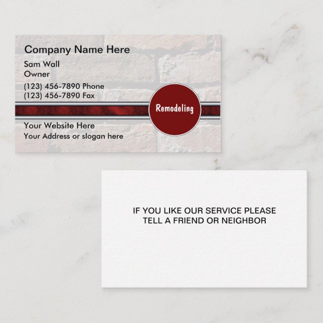 Remodeling Business Cards (Front/Back)