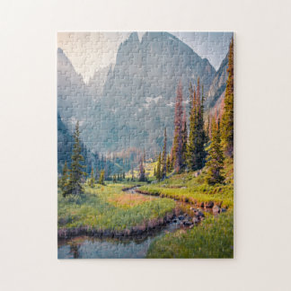 Remote Alpine Valley Surrounded by Mountains Jigsaw Puzzle