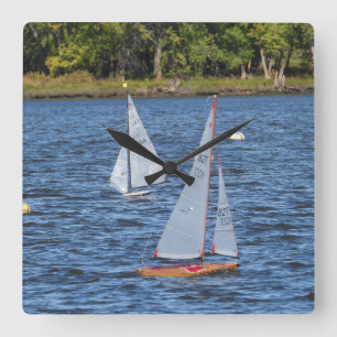 Remote Controlled Sailboats on the Water   Square Wall Clock
