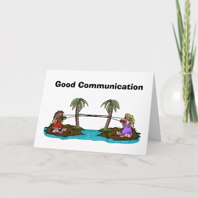 Remote Island Communicating Couples Greeting Card (Front)