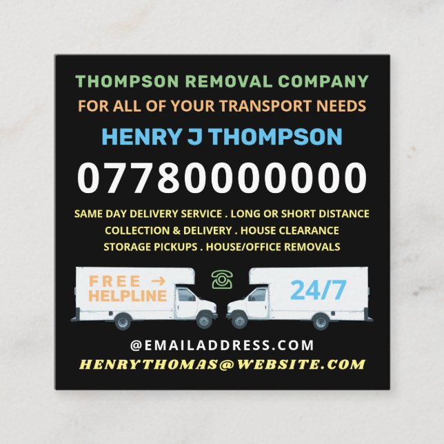 Removal Company Mini Advertising Square Business Card (Front)