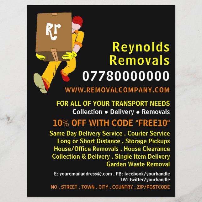 Removal Man Box Design, Removal Company Advert Flyer (Front)