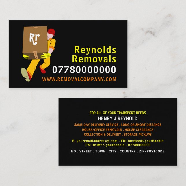 Removal Man Box Design, Removal Company Business Card (Front/Back)