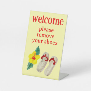 Remove Shoes Flip Flops Tropical Vacation Rental Pedestal Sign
