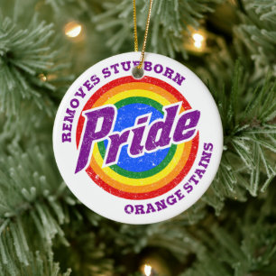 Remove Stubborn Orange Stains Pride Month LGBTQ Ceramic Ornament
