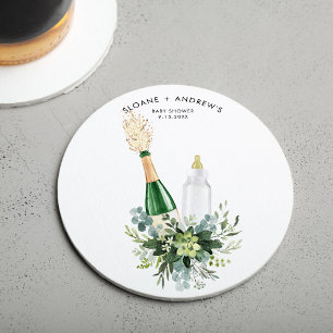 REMY Poppin Bottles Baby Shower Round Paper Coaster