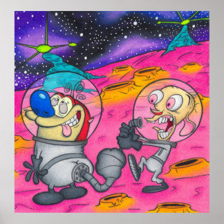Ren and Stimpy Trippy Space Planet Poster