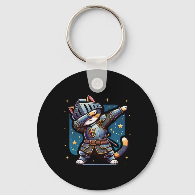 Ren Faire Mediaeval Knight Dabbing Cat Kitten Funn Key Ring (Front)