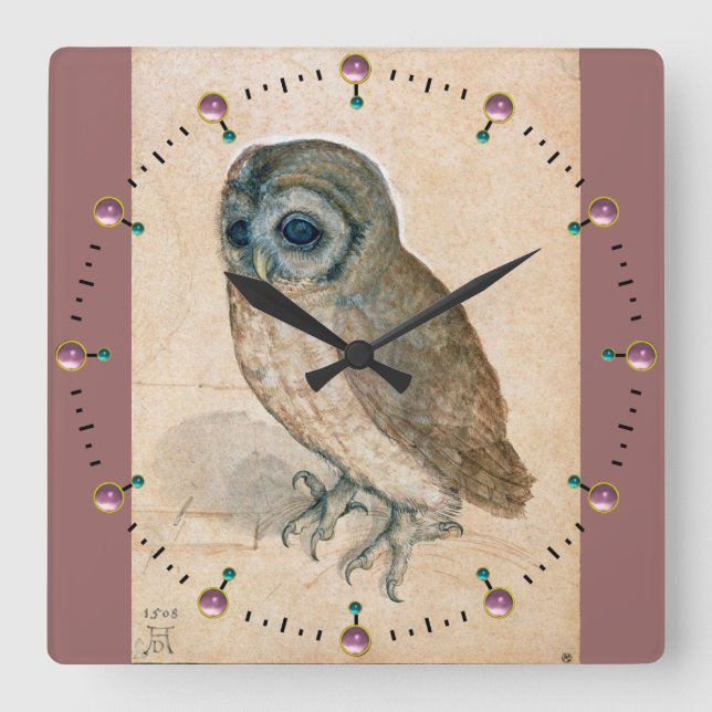 RENAISSANCE ANIMAL DRAWINGS / THE OWL SQUARE WALL CLOCK (Front)