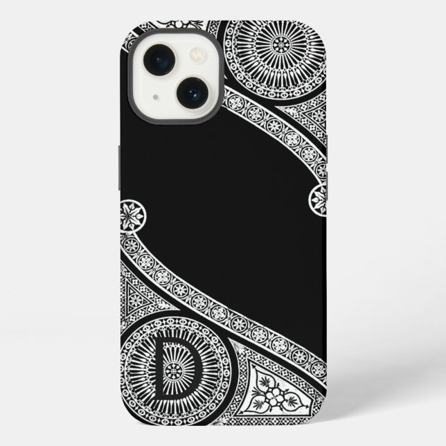 RENAISSANCE ARCHITECT Black White Monogram  iPhone Case (Back)