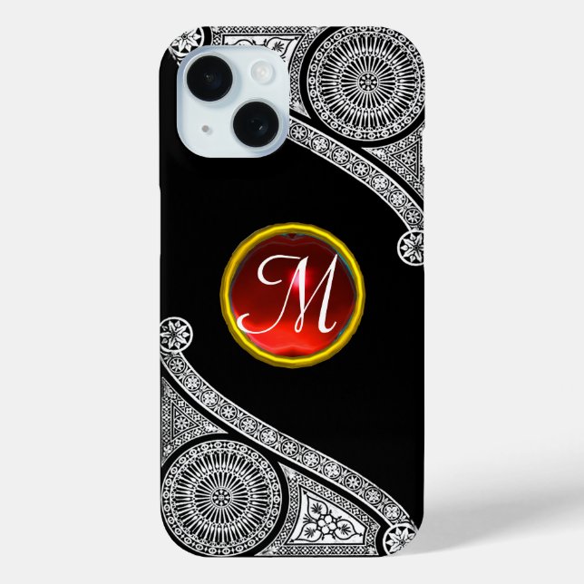 RENAISSANCE ARCHITECT Black White Red Gem Monogram Case-Mate iPhone Case (Back)