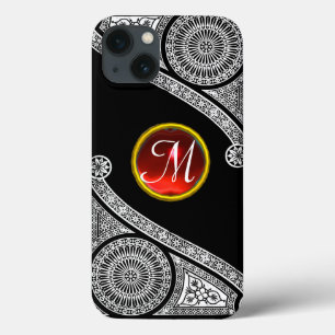 RENAISSANCE ARCHITECT Black White Red Gem Monogram iPhone 13 Case