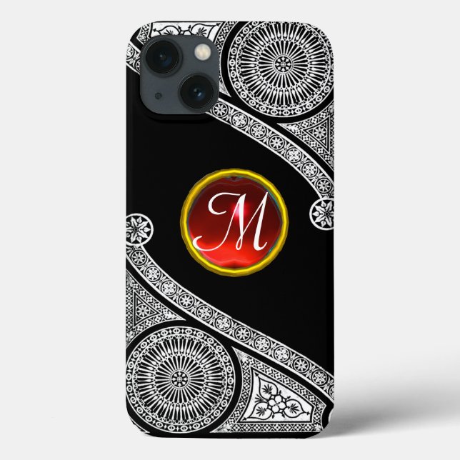 RENAISSANCE ARCHITECT Black White Red Gem Monogram Case-Mate iPhone Case (Back)