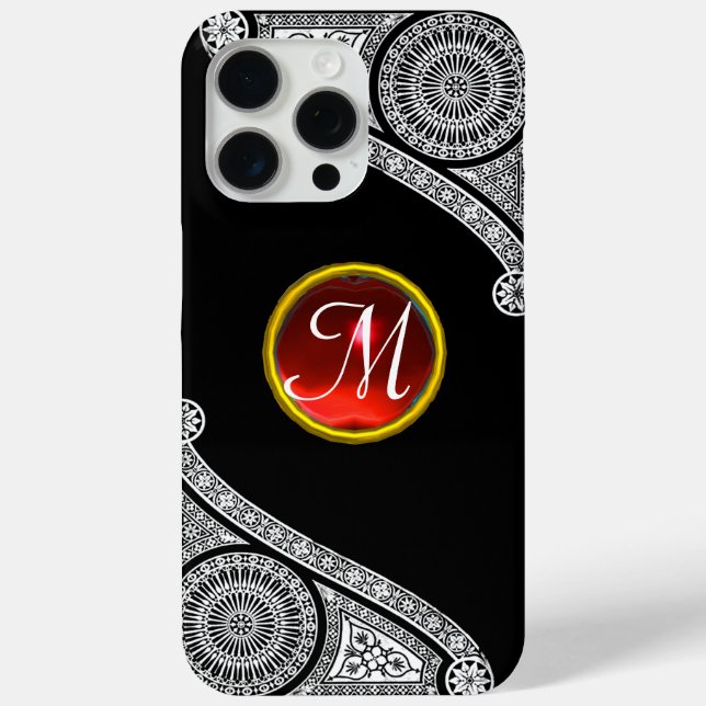 RENAISSANCE ARCHITECT Black White Red Gem Monogram Case-Mate iPhone Case (Back)