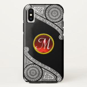RENAISSANCE ARCHITECT Black White Red Gem Monogram iPhone XS Case