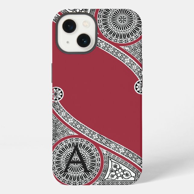 RENAISSANCE ARCHITECT Marsala Red Monogram  iPhone Case (Back)