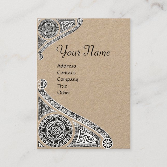 RENAISSANCE ARCHITECT MONOGRAM Black White Kraft Business Card (Front)