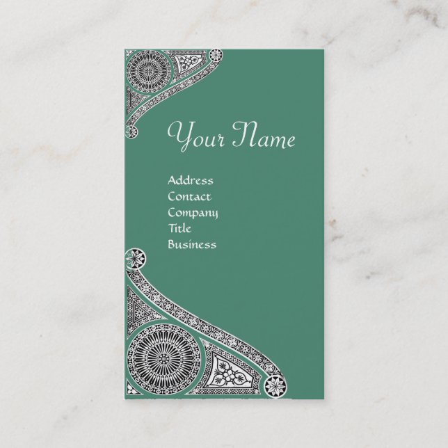 RENAISSANCE ARCHITECTURE MONOGRAM Green White Business Card (Front)