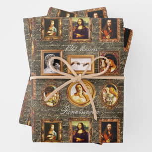 Renaissance Art Framed on Antique Script Grunge Wrapping Paper Sheet